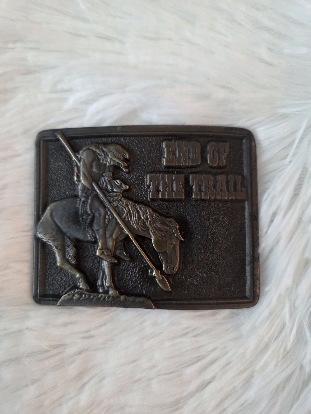 Vintage Solid Brass "End of the Trail" Belt Buckle